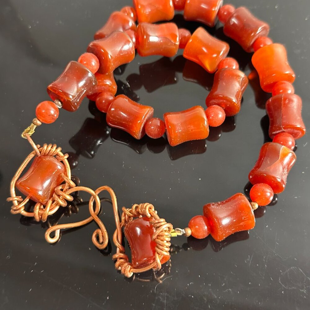 Genuine Carnelian Elegant Pendant Gemstone Choker Copper Handmade Necklace